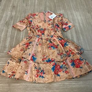 Walter Baker Floral Mini Dress in Tan and Red